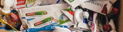 Empty toothpaste tubes and toothbrushes for recycling